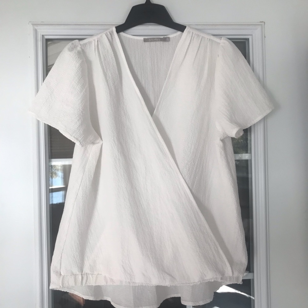 Lightweight‎ White Faux Wrap Top Blouse by Red